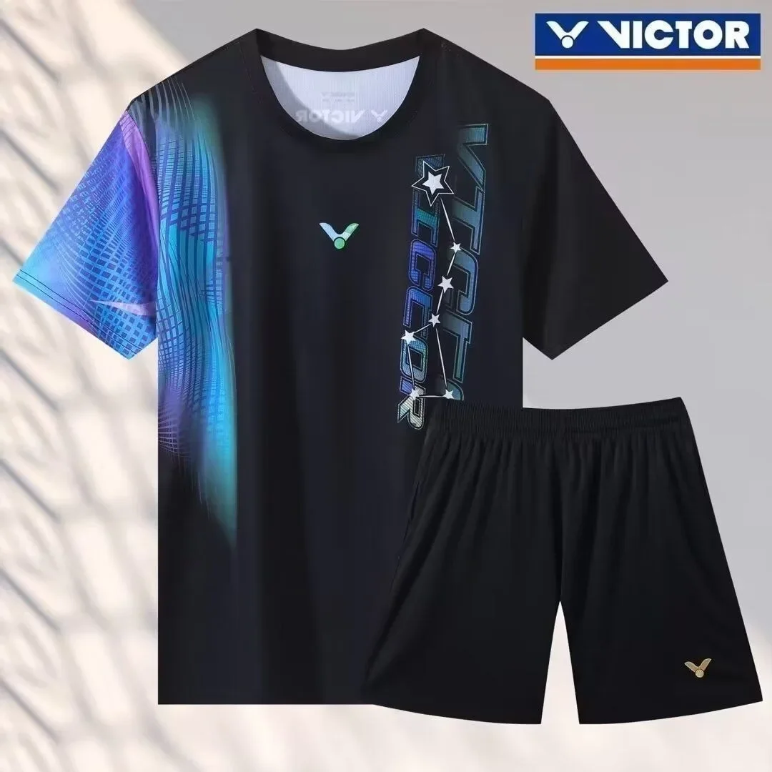 VICTOR Men's Women's T-shirt  Badminton Shirt Suits Quick-drying Table Tennis Clothes SportsWear Tennis T-shirt Training Shorts