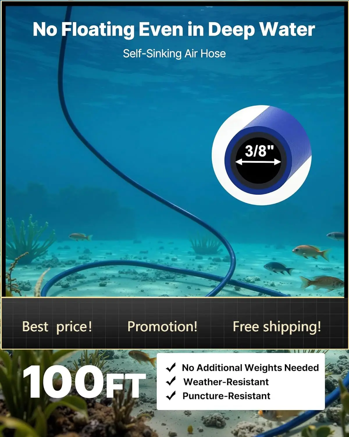 

Pond Aerators, 6.7CFM Aeration System for Lakes up to 3 Acres, 1 HP Air Compressor, 4 Diffusers & Four 100' Weighted Tubing, Out