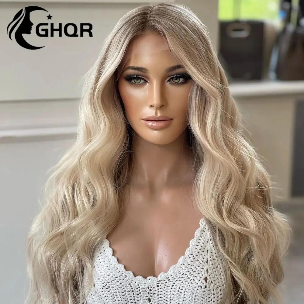 Perruque Lace Front Wig naturelle brésilienne, cheveux humains, 13x6, pre-plucked, sans colle, balayage brun blond