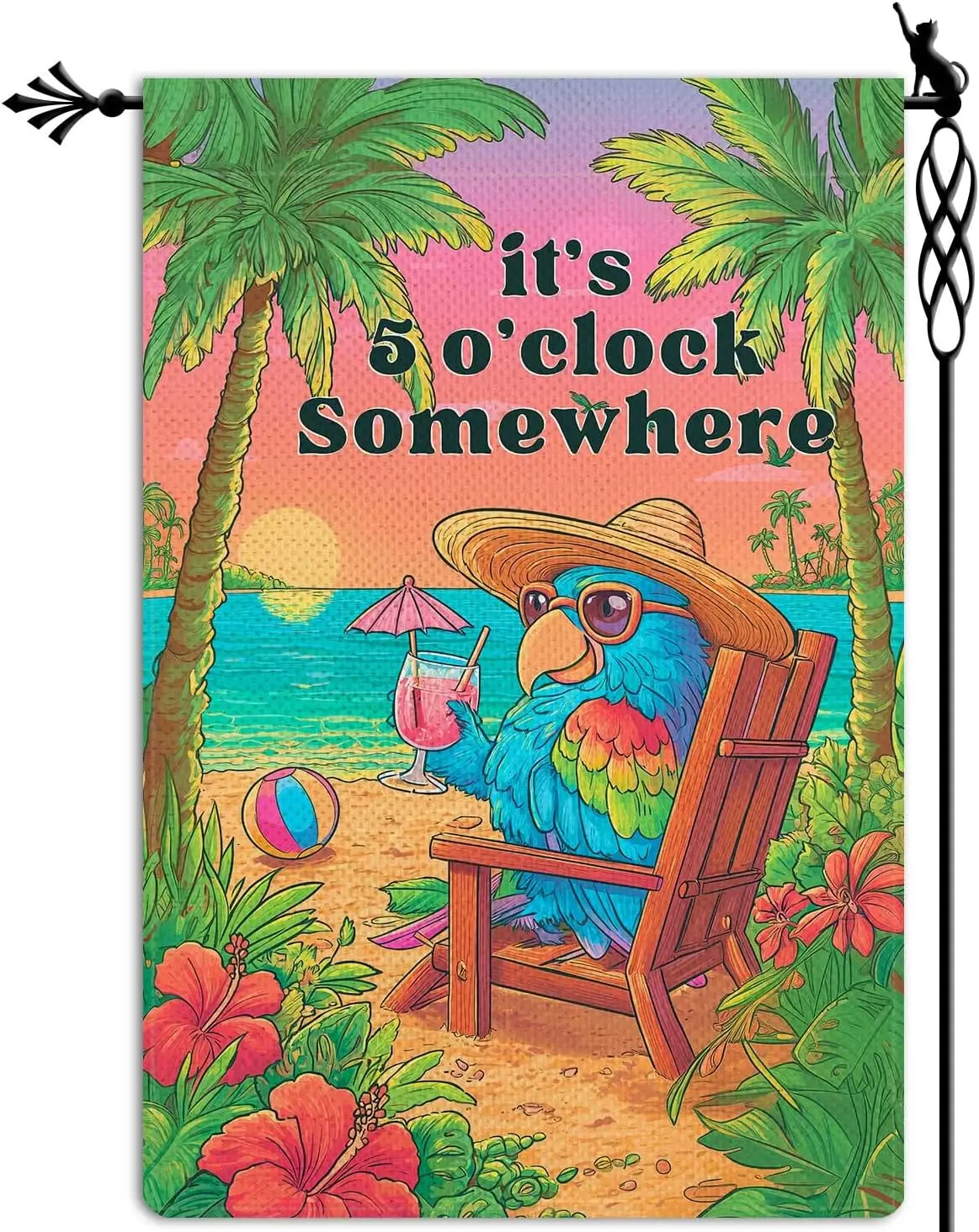 It's 5 O'clock Somewhere Garden Flag Summer Holiday Funny Parrot Garden Flag Vertical Double Sided Rustic Farmland B llp