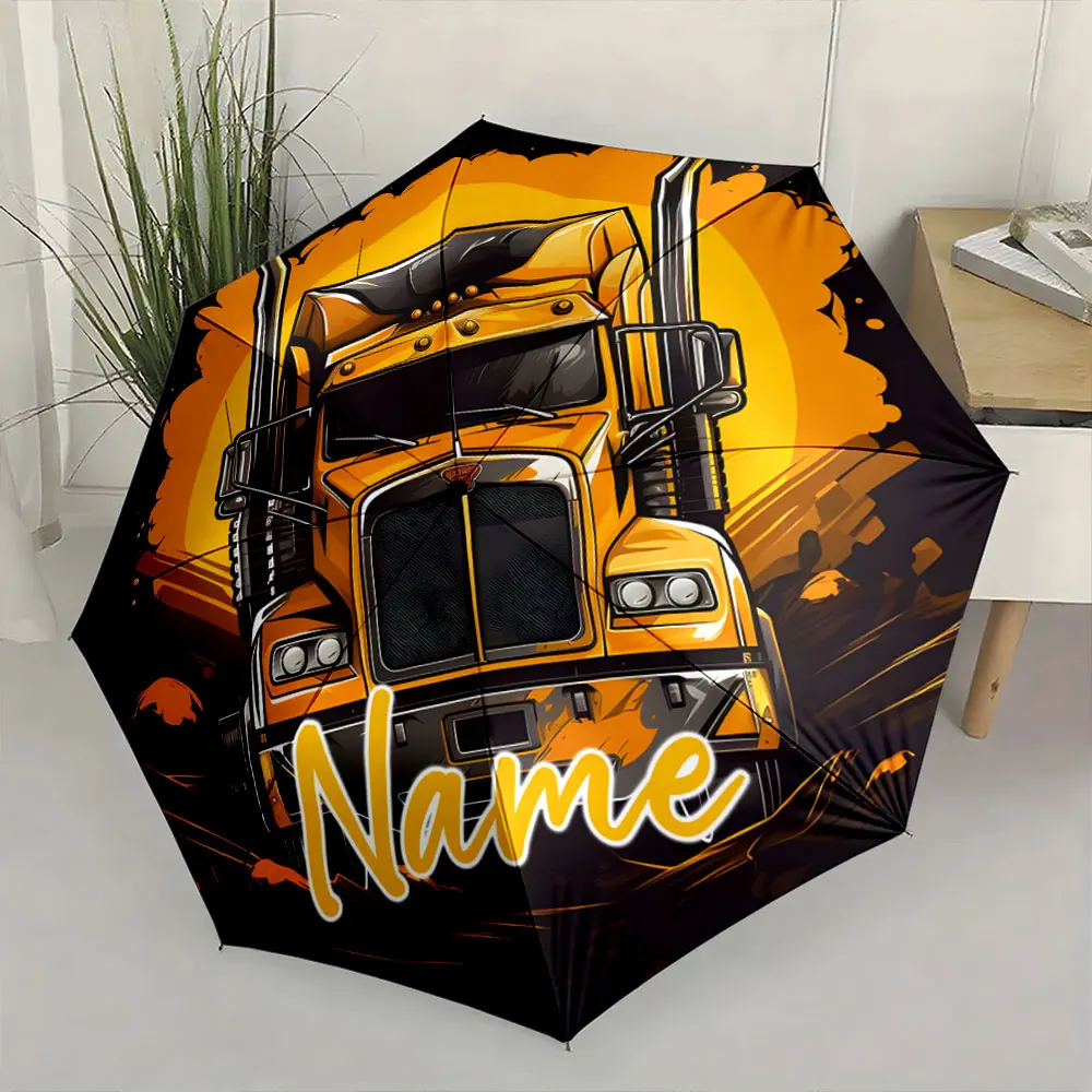 Custom Name Bright Truck Design Umbrella Print 8 Iron Ribs Folding Umbrella Auto-Open Fashion Sunshade