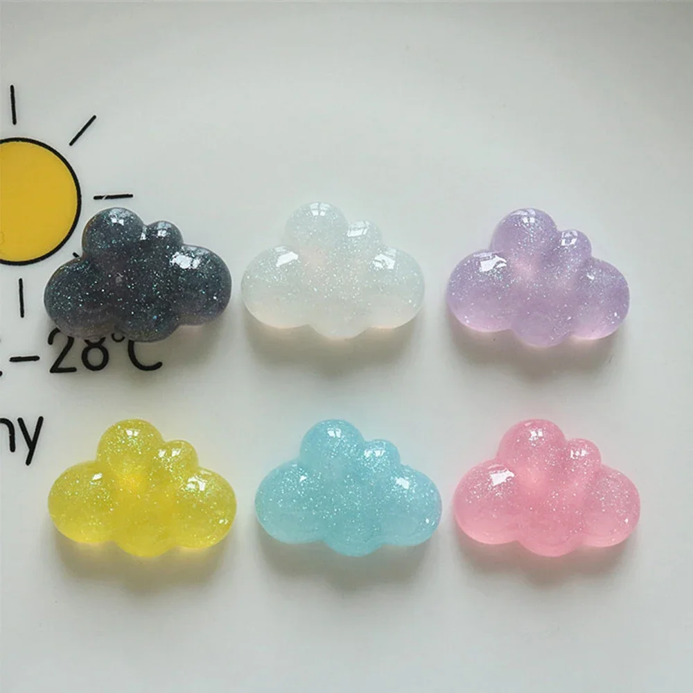 10PCS 26x19mm Glitter Cloud Series Miniature Flat Back Resin Cabochons For Hairpin Scrapbooking DIY Home Decor Craft Accessories
