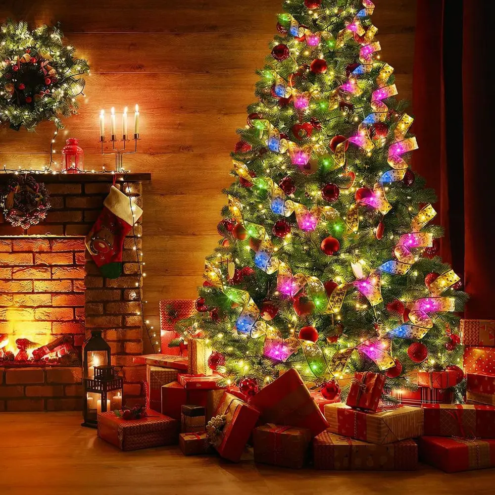 Copper Wire LED Ribbon Fairy Lights Satin Garland For Christmas Tree Indoor Party Festive Home Decoration