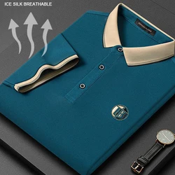 Spring Summer Solid Short Sleeve Polo Shirts for Men Large Tees Striped Button Letter Embroidery Pullover Fashion Casual Tops