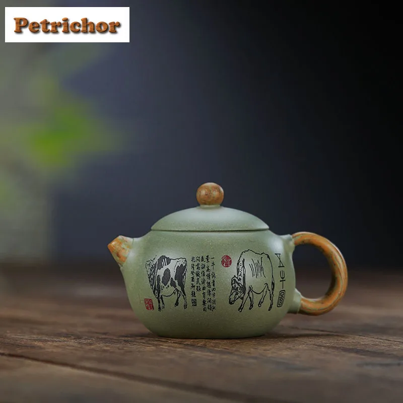 

180 мл Изысканные фиолетовые глиняные чайники Исин ручной работы Xishi Pot Сырая рудная фасоль Зеленый грязевой чайник Чайный сервиз Zisha Украшения для чайных сервизов