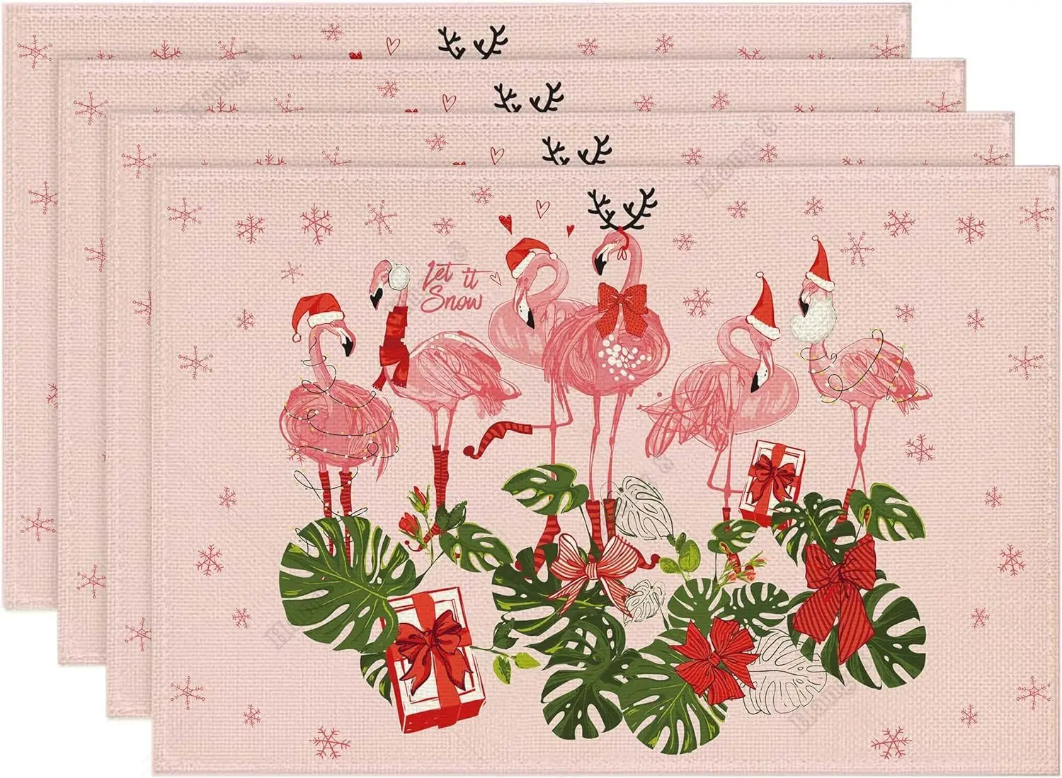 

Linen Pink Christmas Placemats Set of 4 Hawaiian Tropical Flamingo Christmas Xmas Winter Holiday Home Kitchen Table Decorations