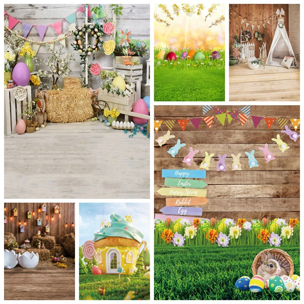 

Spring Easter Backdrop Flower Eggs Rabbit Bunny Grassland Photography Background Newborn Baby Shower Birthday Party Banner Prop