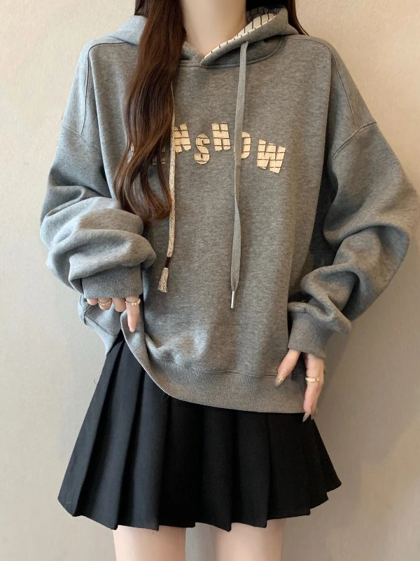 

Корейская толстовка-худи Laid-ba для женщин, свободного кроя, осенне-зимняя, новая, больших размеров, универсальная, с капюшоном, свитер