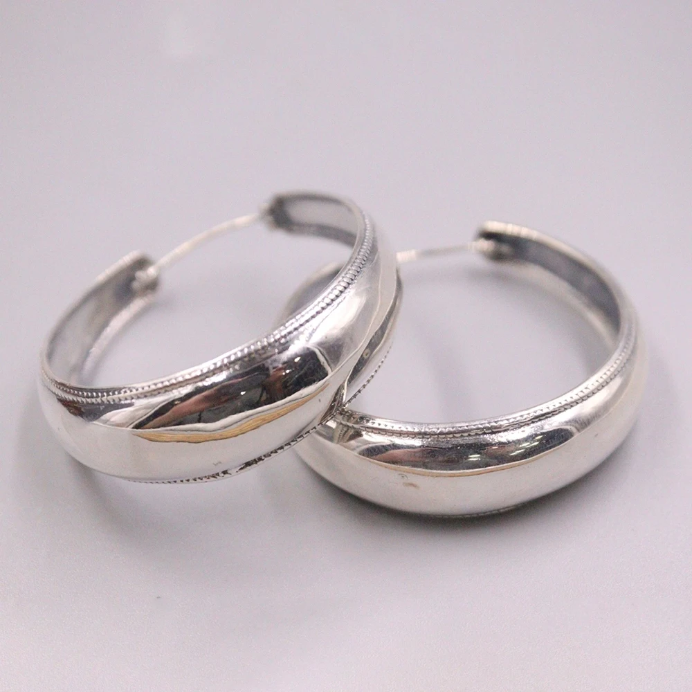 

Real Solid 925 Sterling Silver Hoop Women Lucky Glossy Big Circle Earrings