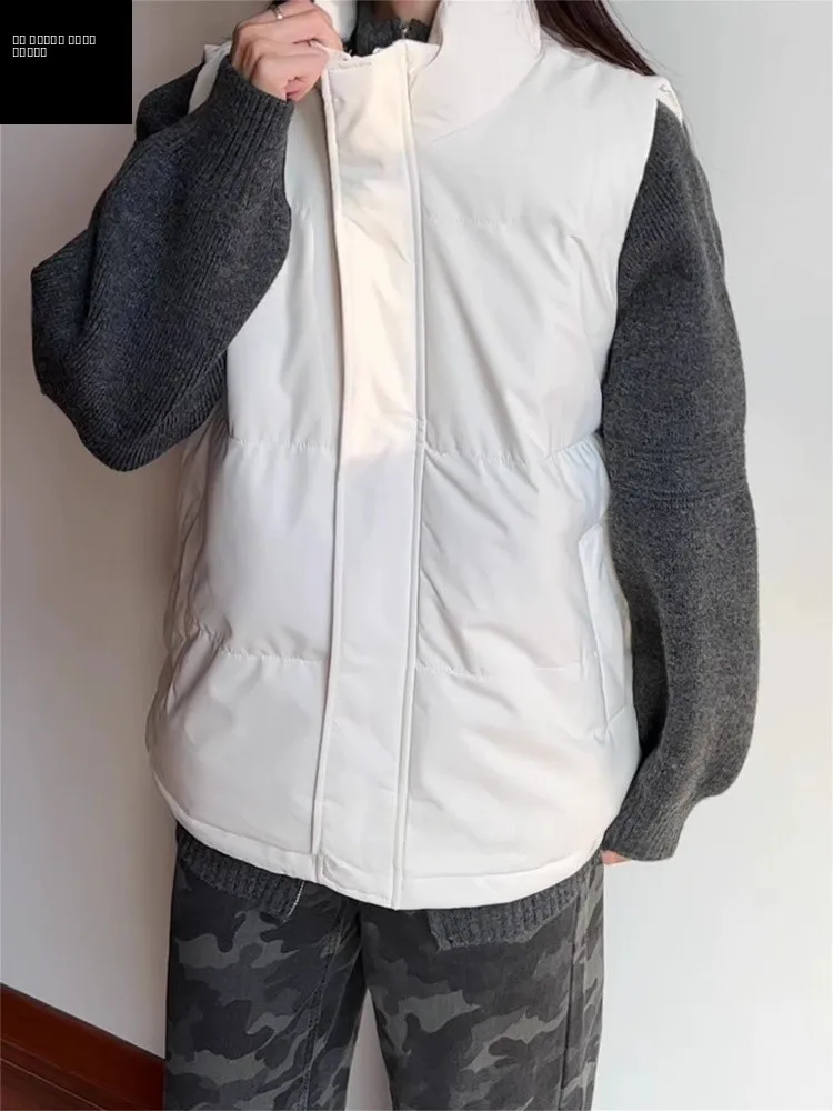 

White American Sle Stand Collar down Vest Men's Thiened Winter Outerwear Svel oulder Pad Vest Sports Cotton Coat