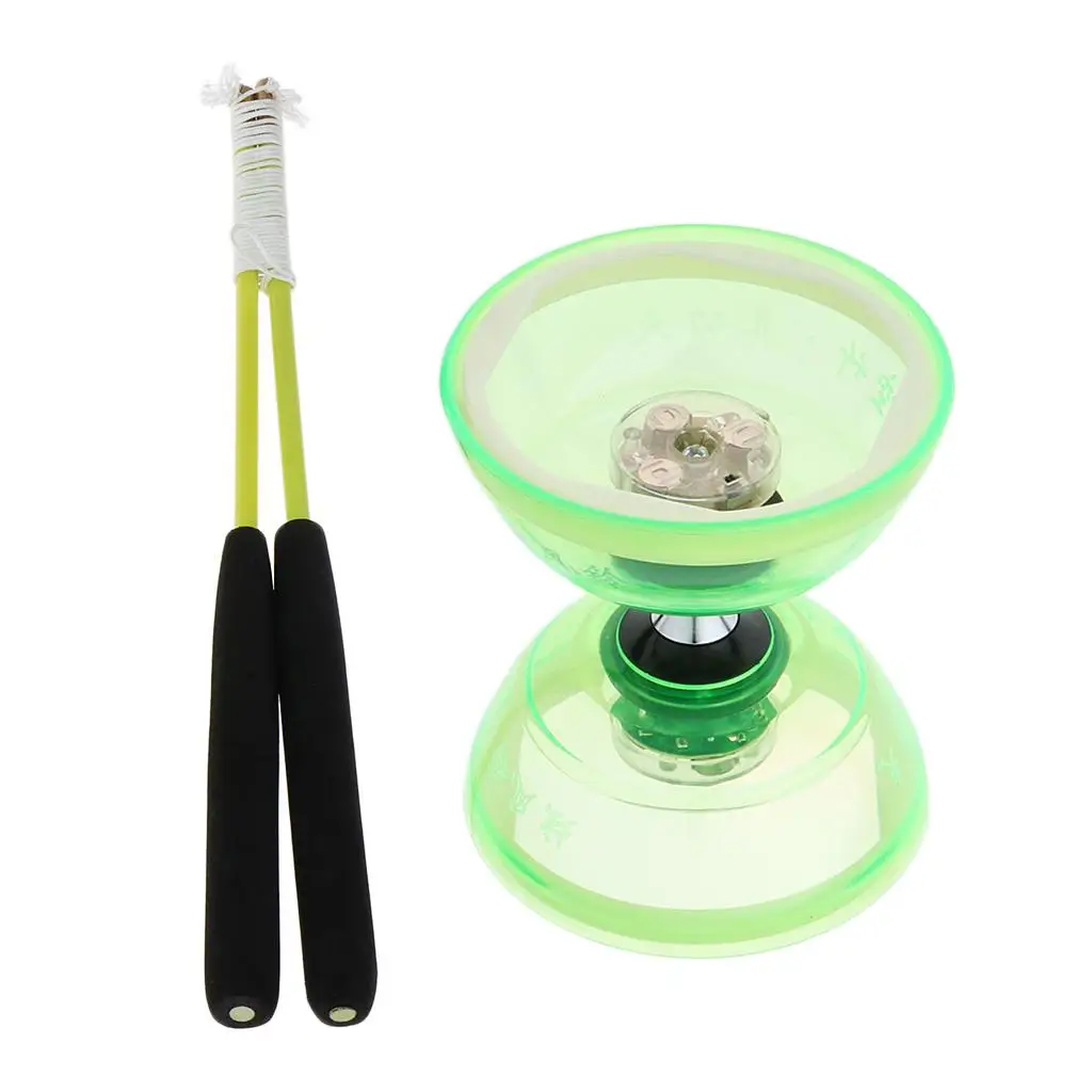 Pro Triple Bearing Medium 5inch Chinese Yoyo Diabolo Toy with Lights & Carbon Sticks & String Set, Different Colors Vary