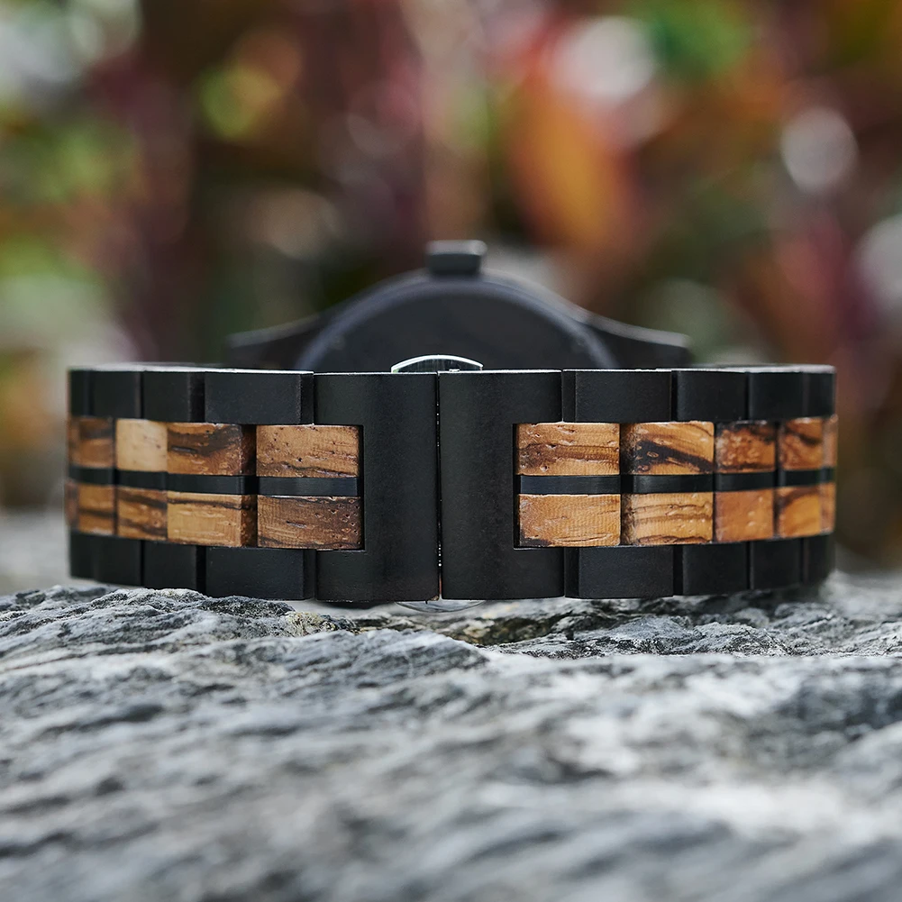 カスタムメンズ木製腕時計ファッションクロノグラフクォーツスポーツ腕時計時計ボボバードクルミ木製腕時計男性ドロップシッピング