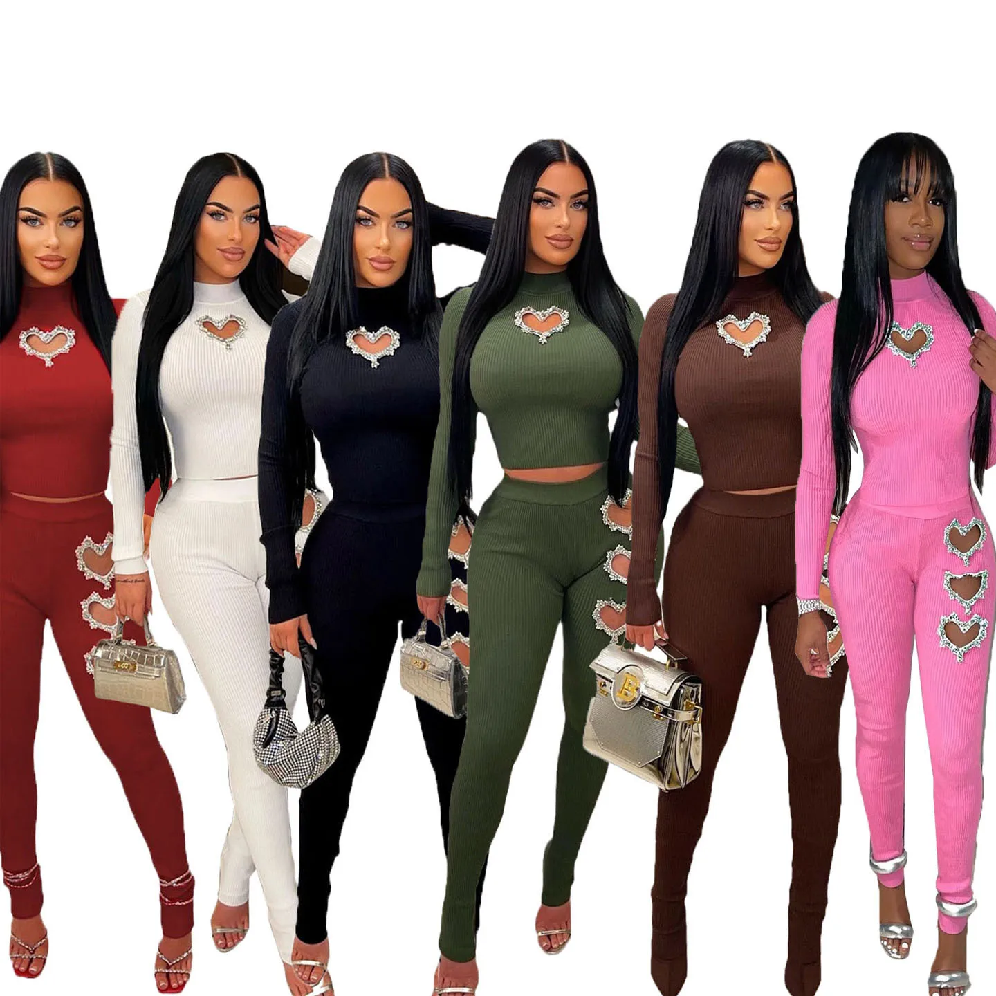 

Casual Women Tracksuit Biker Two Piece Set Hollow Out Diamond Sportsuit Clothes For Women Outfit