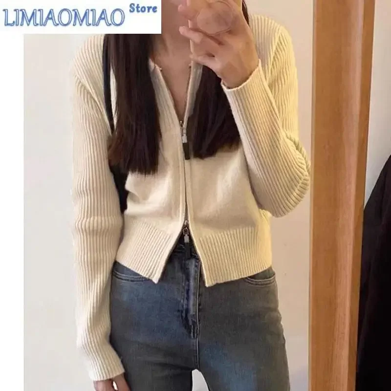 

Autumn/Winter Fashion Trend French Zipper Polo Neck Short Loose Versatile Western Style Slim Women's Long Sleeve Sweater