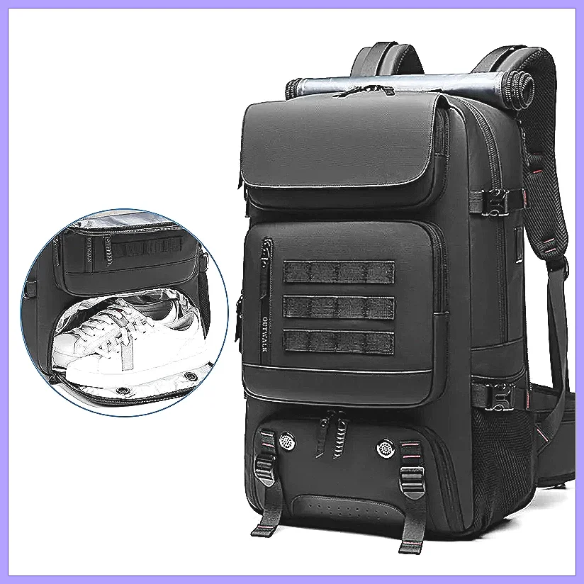 

22 Inch Waterproof Laptop Backpack for Men 50L Travel Business Backpack with Separate Shoe Bag & USB Charging Outdoor Hiking Bag