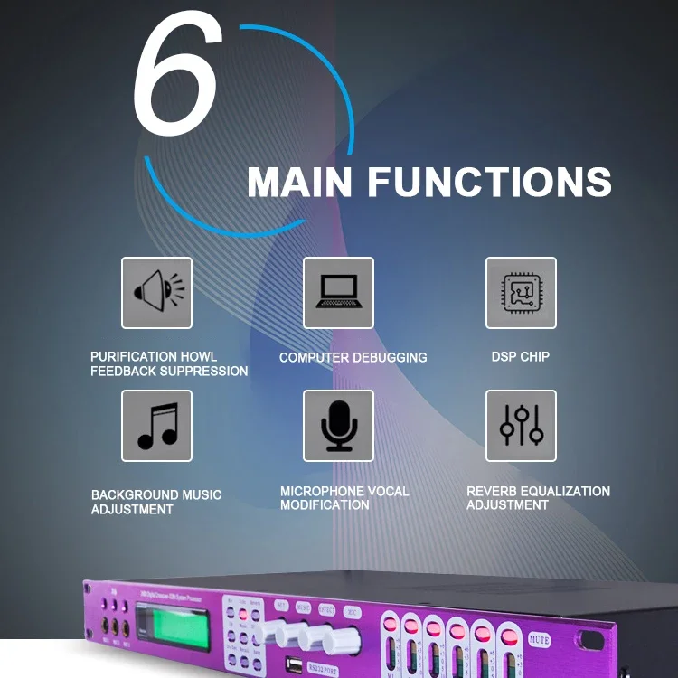 GAX-X6L Professional Digital Effector KTV Microphone Reverb Anti-Howling Karaoke Stage Processor