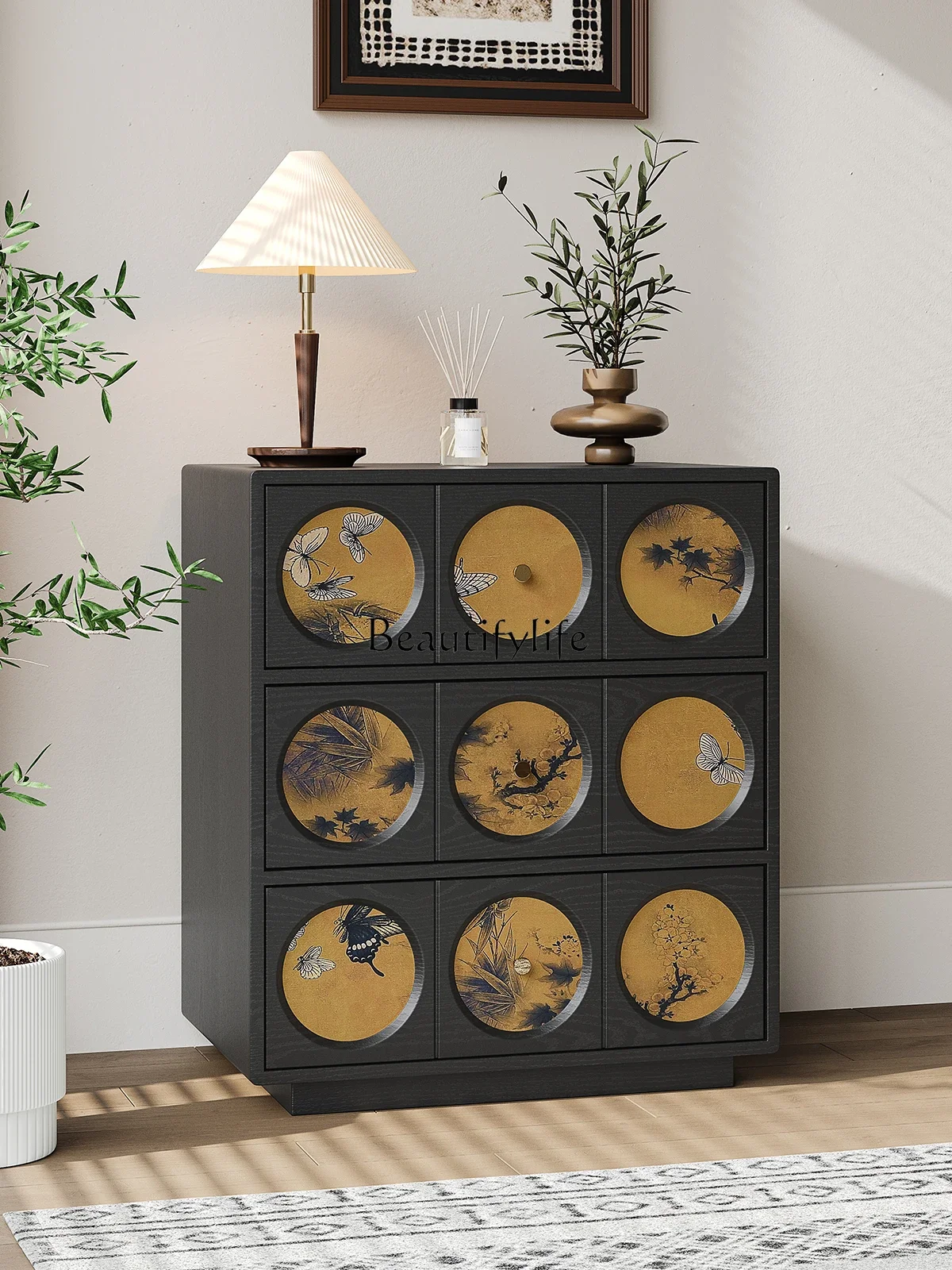 

ld25 Medieval style living room against the wall solid wood new Chinese locker bedside table