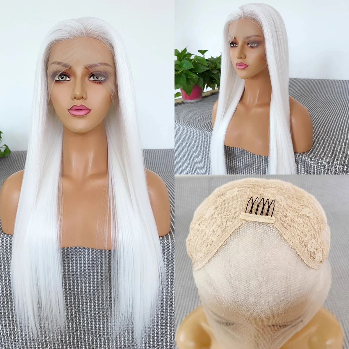White Lace Front Wig for Fashion Women 13*4 Lace Frontal Wig 26Inch Long Straight Wigs High Quality Synthetic Wigs for Cosplay