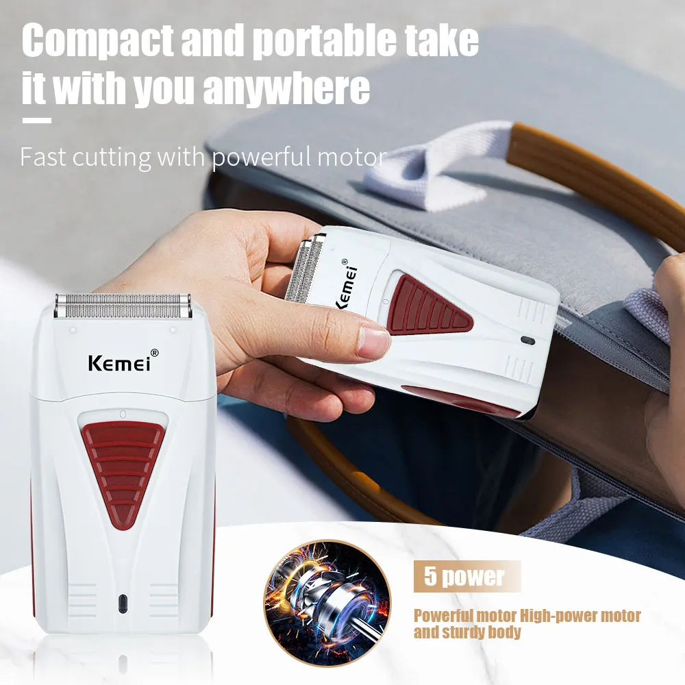 Kemei KM-3382 Men's Electric Shaver USB Charging Shaving Machine Cordless Shaver Male Professional Hair Clipper Shaved Head