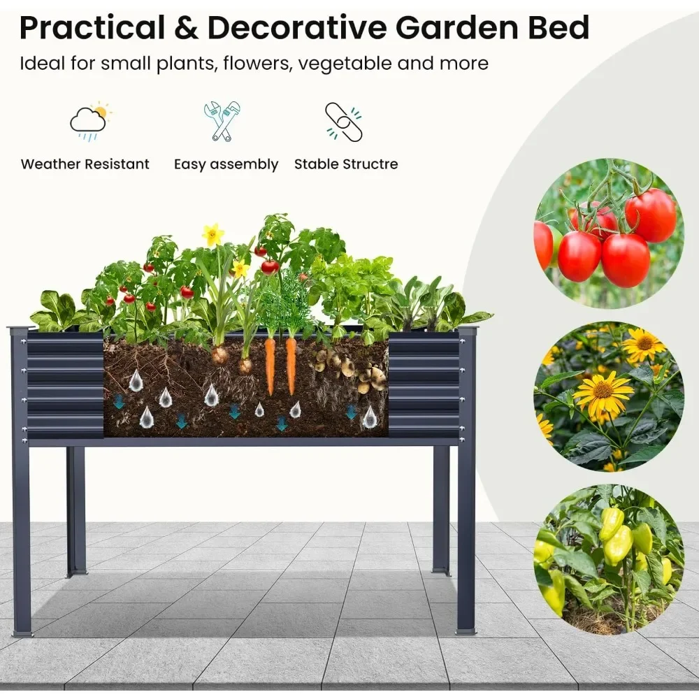 Raised Garden Bed with Legs, 48×24×32in, Socket Wrench, Screwdriver for Vegetables, Flower, Backyard, Patio, Balcony (Dark Blue)