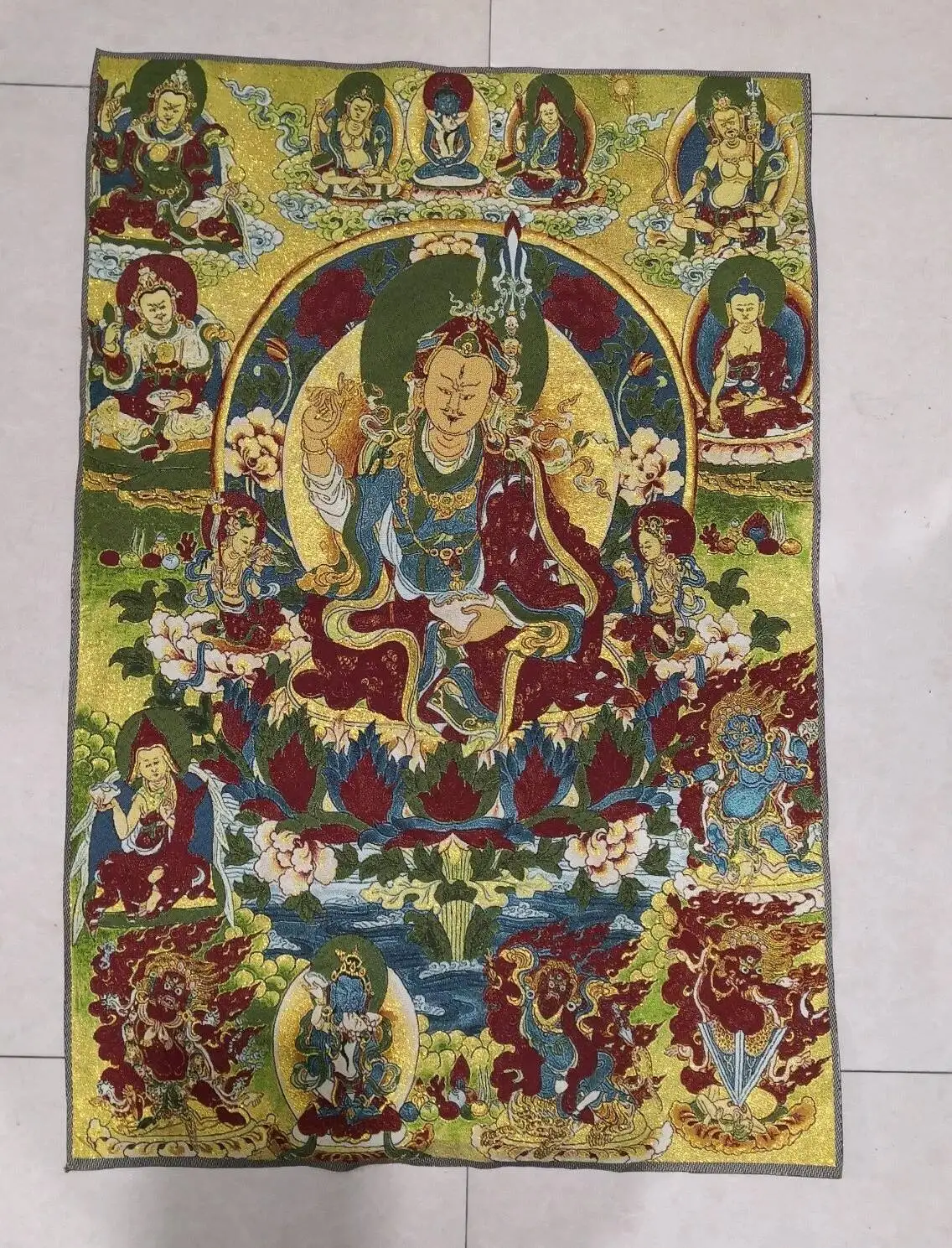 36Inch Tibetan Silk Buddhist Padmasambhava Buddha Thangka Wall Painting 14
