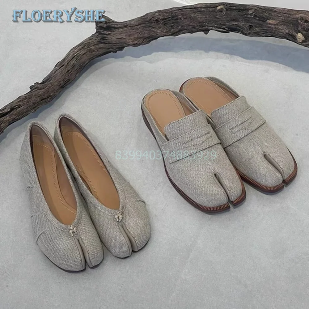 

Split Toe Grey Slippers British Style Summer Women Mules Solid 2024 Fashion Soft Sole Comfortable Concise New Niche Daliy Design