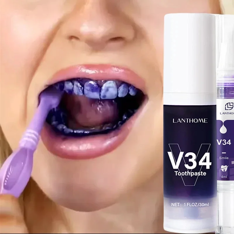 V34 Toothpaste Purple Corrector Teeth Whitening Remove Teeth Stains Freshen Breath Protect Gums Easy Reduce Yellowing Oral Care