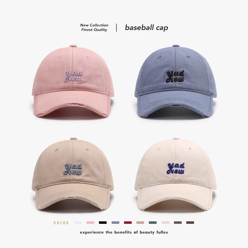 Baseball cap for women in summer, soft top, washed letters, three-dimensional embroidery for men, breathable, large head