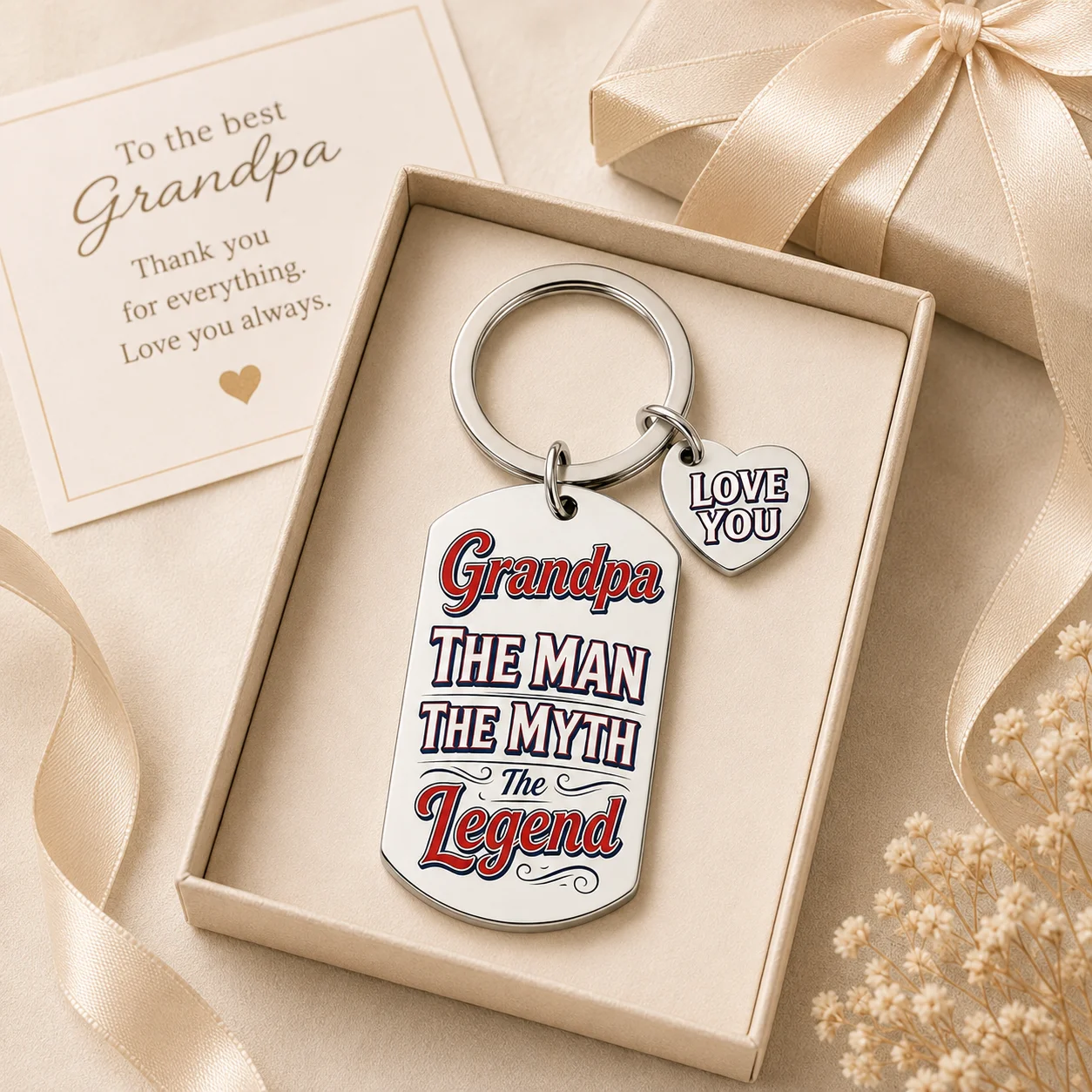 Grandpa Keychain, Love‑You Heart Charm, Grandfather Gift, Birthday, Father's Day, Xmas, Thanksgiving