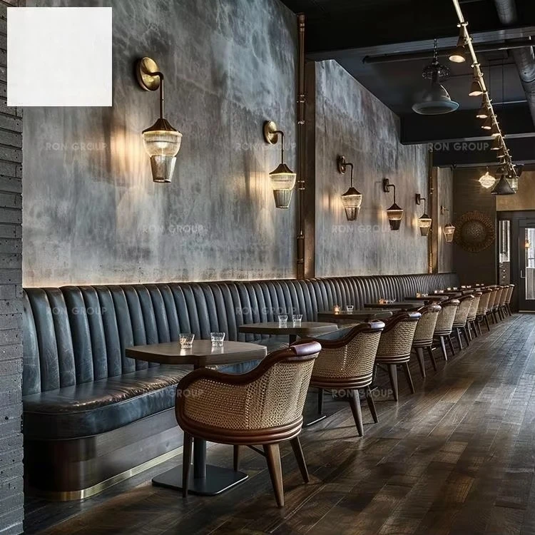 Industrial Fast Food Velvet Booth Seats Solid Wood Coffee Shop Restaurant Commercial Furniture Chairs And Tables
