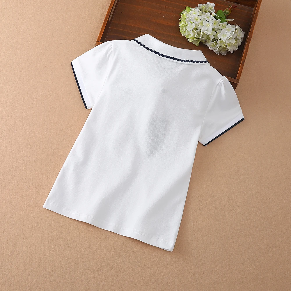 Girls Summer Polo Shirt 2023 Short Sleeve Peter Pan Collar Cute Casual T-Shirt Childrens Cotton Clothing