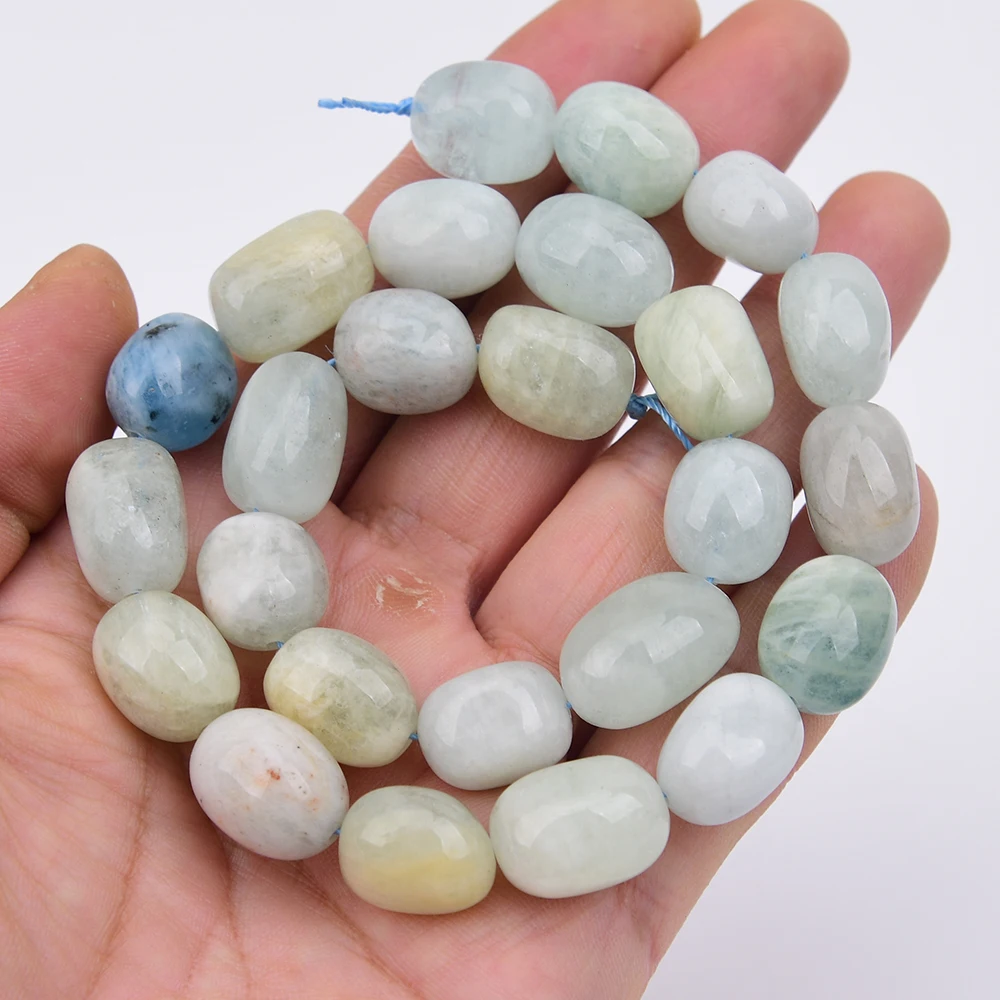 APDGG Natural Blue Aquamarine Gems Freefrom Egg Nugget Loose Stone Beads 16'' Strands Jewelry Making DIY view 5