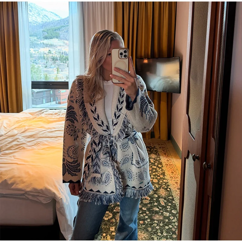 Elegant Knit Jacquard Tassel Belt Cardigan Women Lace Up Lapel Long Sleeve Warm Sweater 2026 Autumn Winter Lady Knitwears New 26 Sf6d42a0d2c584aae95b50ff7fb54e634P