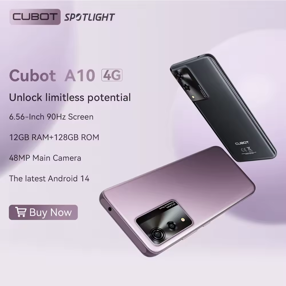 Smartphone Android Cubot A10, 12 GB de RAM (4 GB + 8 GB), 128 GB de ROM, Octa-core, pantalla de 6,56 pulgadas 90 Hz, 5100 mAh, 48 MP, 5G WiFi, teléfono 4G