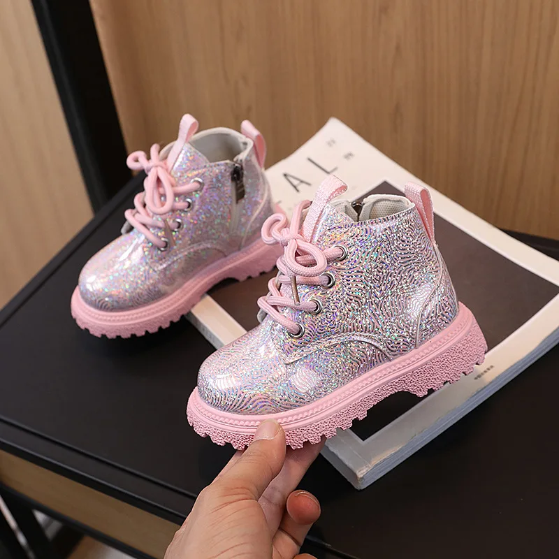 Kids Shoes Boots for Girl Spring Autumn New Toddlers Leather Boots Fashion Glossy Children\'s Platform Ankle Boots Side Zipper