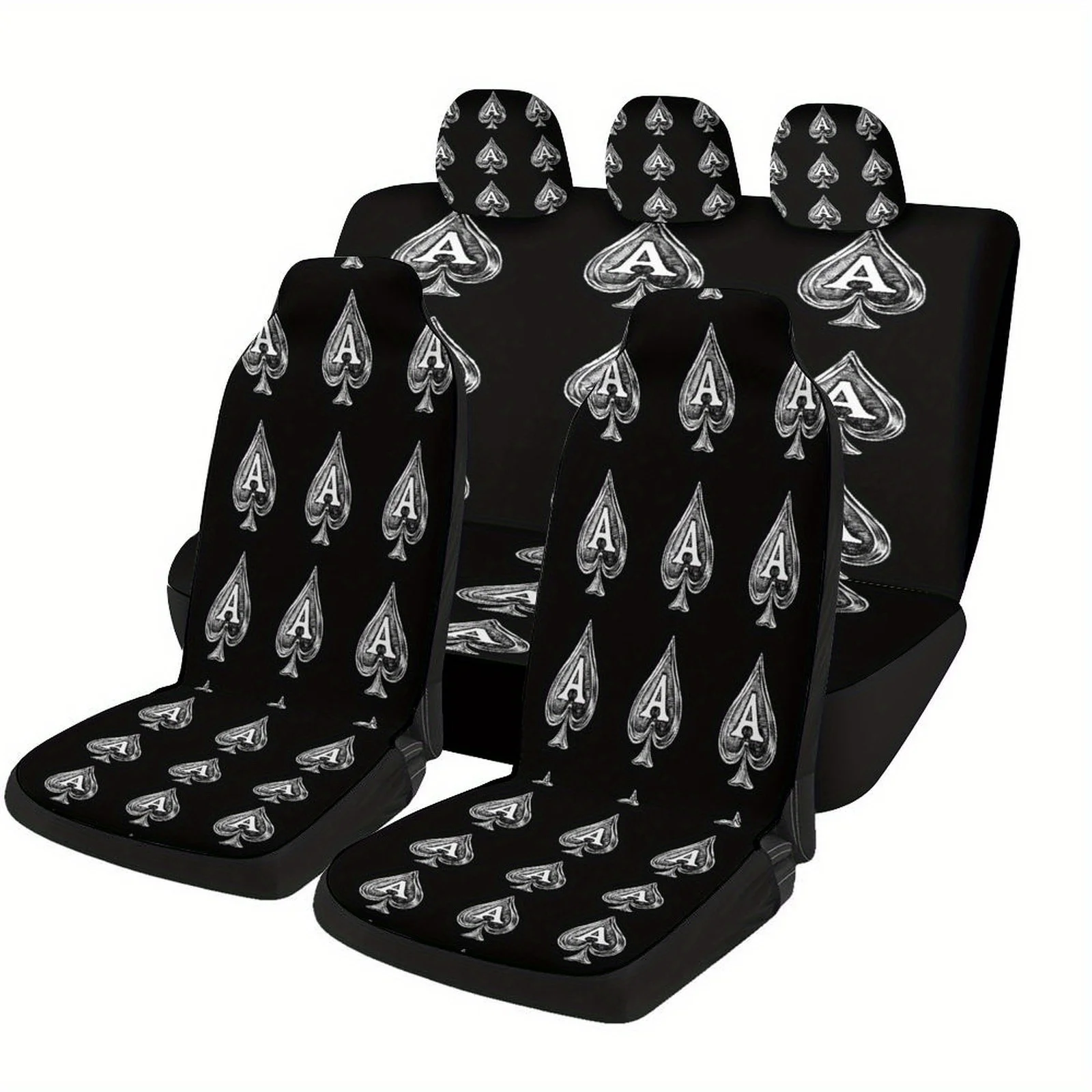 Ace Spades Pattern Designed Seat Cover Set For Most Cars, Fashion Novelty Seat Protector Covers Full Set, Seat Covers For 2