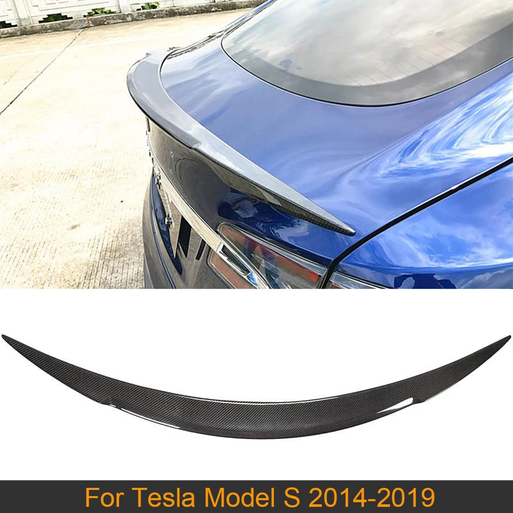 Car Rear Trunk Spoiler Wing For Tesla Model S 2014 - 2019 Rear Trunk Boot Lid Lip Wing Spoiler Carbon Fiber