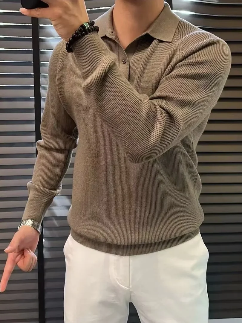 

Мужской вязаный свитер с отложным воротником на осень-зиму: новинка, высокое качество, деловой стиль, универсальный, модный, повседневный трикотаж