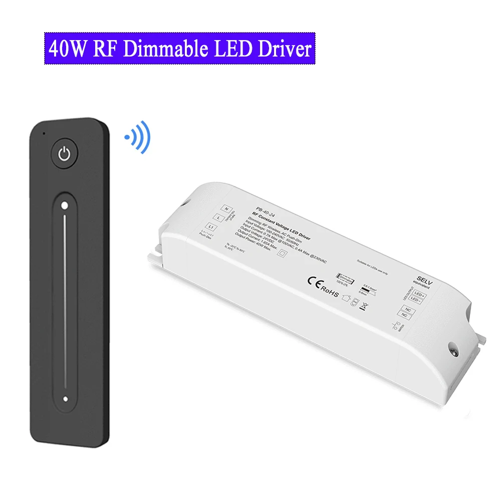 40W Dimmable LED Driver With RF Wireless Remote Dimming Push-dim AC 110V 220V 230V Power Supply DC 12V 24V Dimmer Transformer