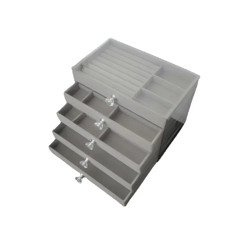 

Новая шкатулка для драгоценностей большой емкости — 5-слойный изысканный серый тип ящика | Антиокислительный дизайн для хранения серег и колец