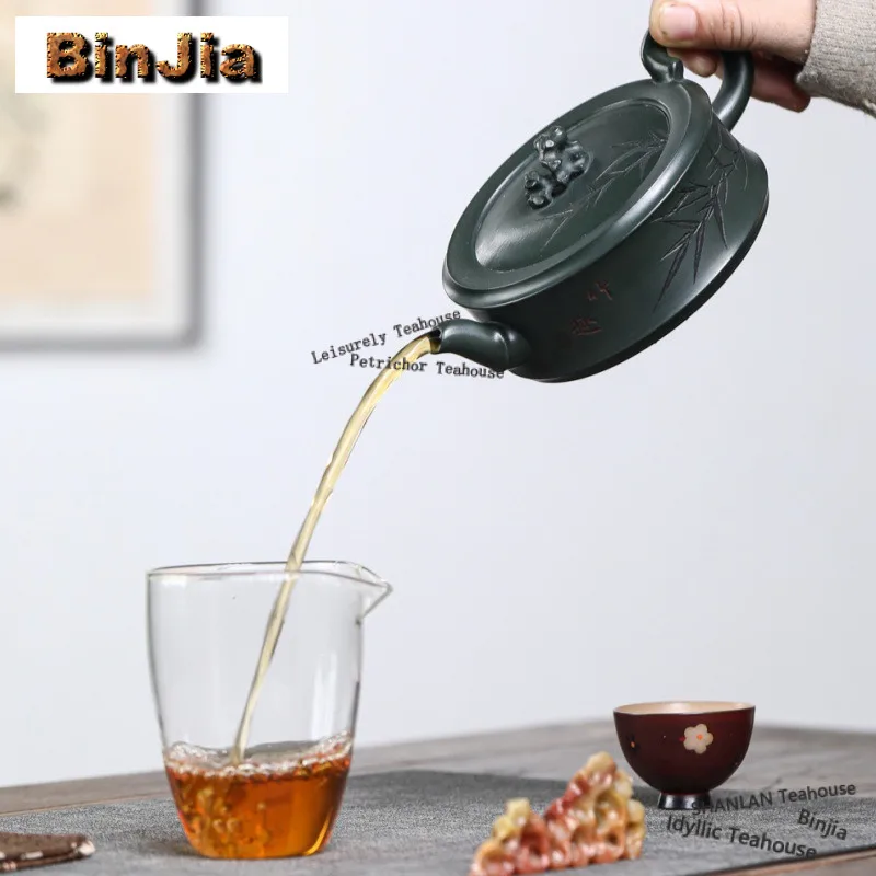 280ml Retro Yixing Purple Clay Teapots Handmade Taihu Lake Stone Pot Raw Ore Green Mud Tea Soaking Kettle Zisha Tea Set Gift