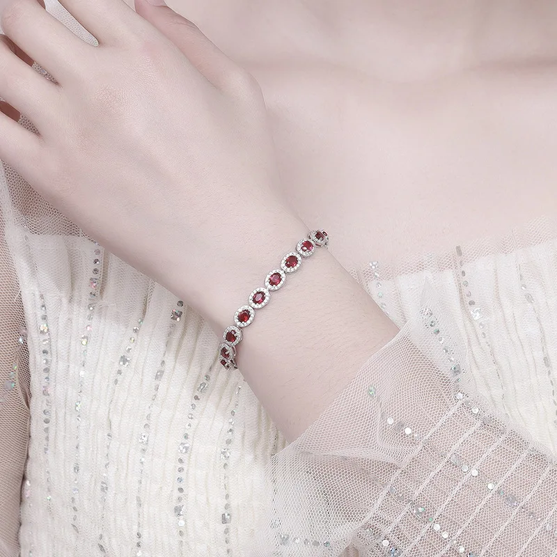 

Luxury Solid Platinum PT950 Women's oval pigeon red moissanite diamond bracelet for wife gift