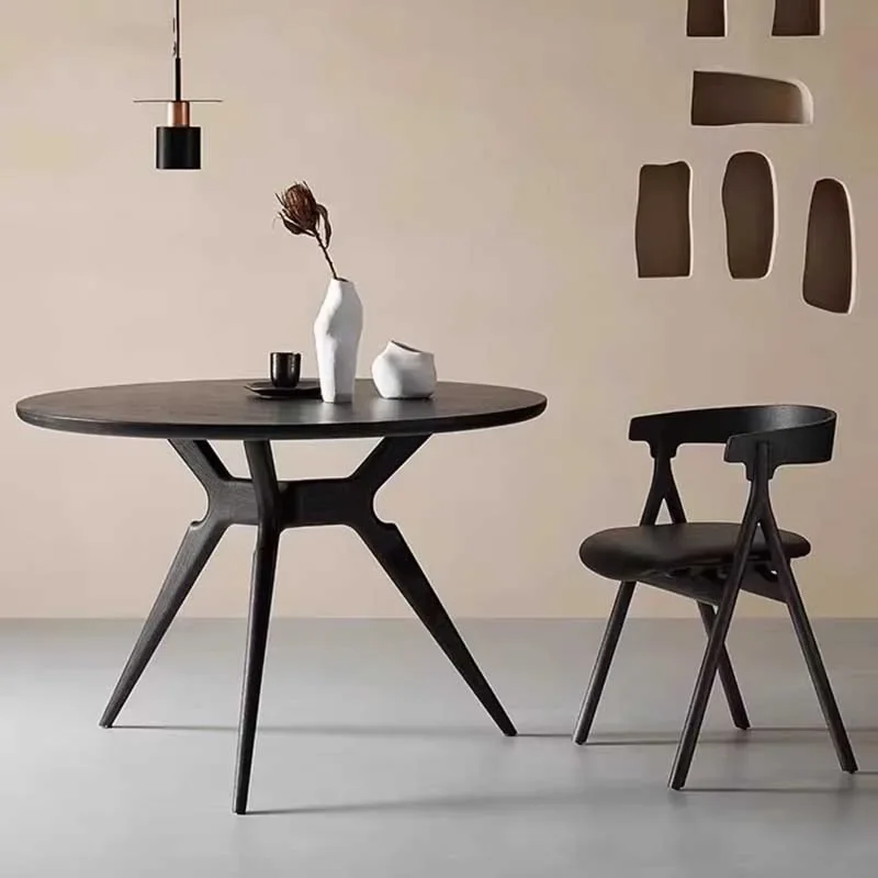 Mesa De Comedor negra nórdica para sala De estar, mesa De Comedor De lujo para restaurante, Mesas De Comedor De madera De diseño redondo, muebles para el hogar