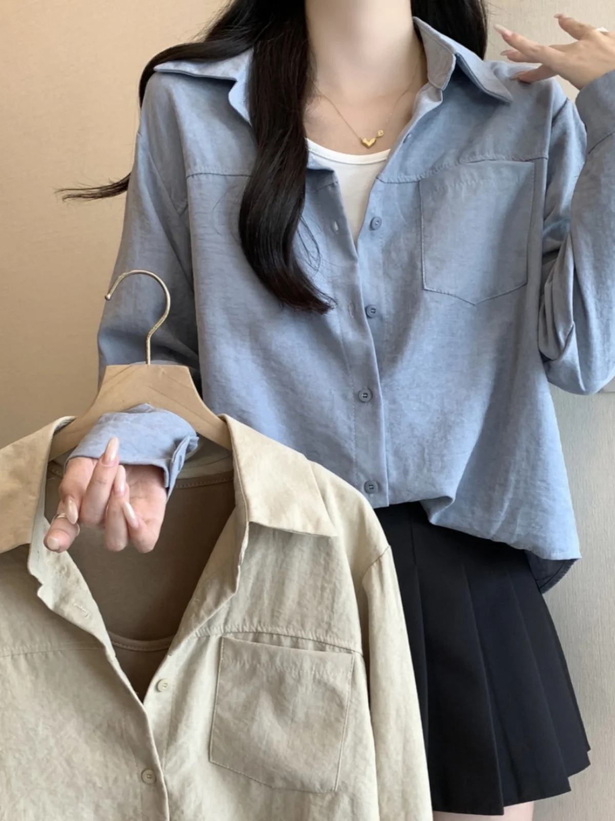 

plus Size Casual Shirt Women's Autumn High-End Feeling Fake Two-Piece Shirt Fat MM Meat Covering Slimming Top