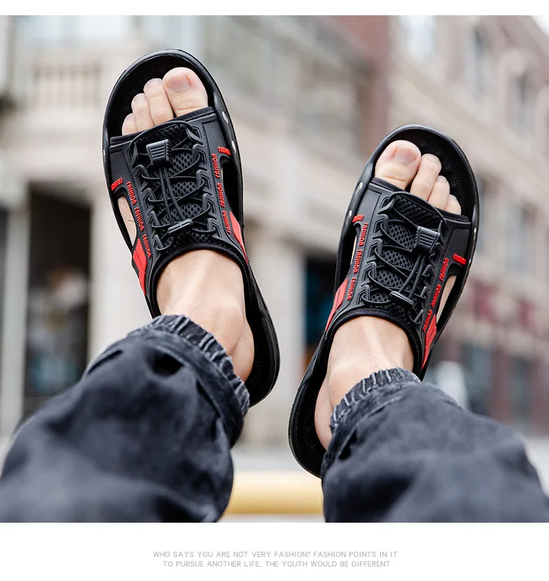 

New men's sandals summer slippers leather face lazy shoes trend breathable beach shoes M942