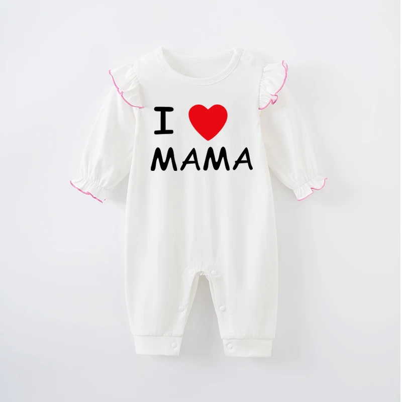 Mother's Day Newborn Baby Girl White Jumpsuit Costume Romper Onesie Boy Long Sleeve 100% Cotton Print Clothes Spring and Autumn