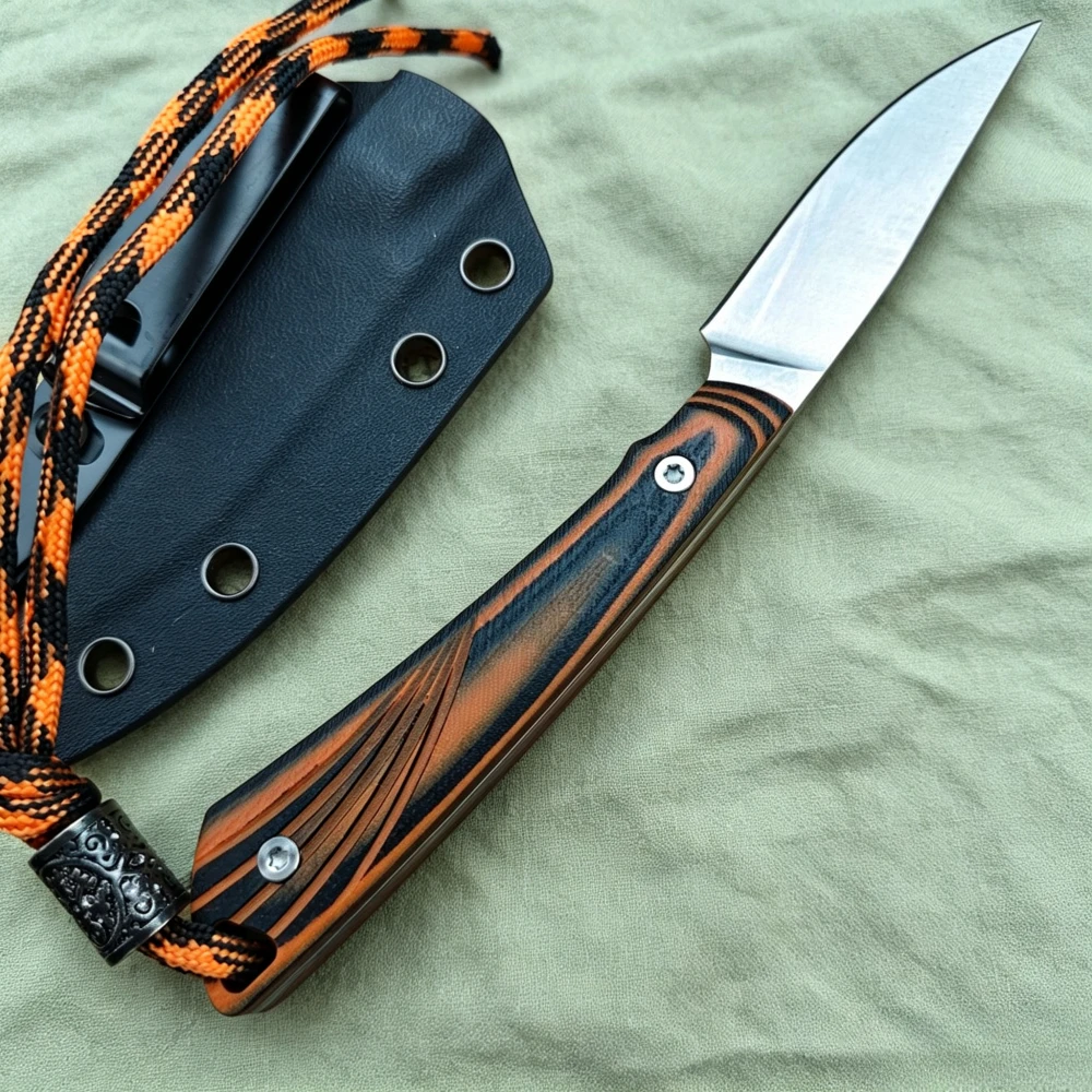 EDC Freezout-Orange & Black G10 Handle with Sheath Knife Lightweight Outdoor Hiking Camping Fishing Straight Knives with Lanyard