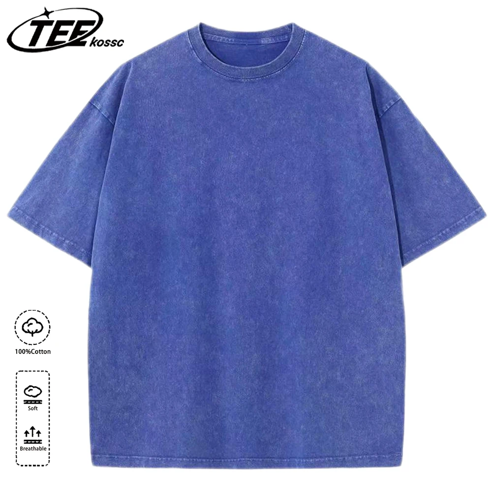 Vintage Washed T-Shirt für Herren aus Baumwolle, Atmungsaktive T-Shirts, Streetwear, Weiche Kurzarm-Shirts mit Rundhalsausschnitt, Lockere Kleidung, Sport, Alltag, Unisex-Oberteile