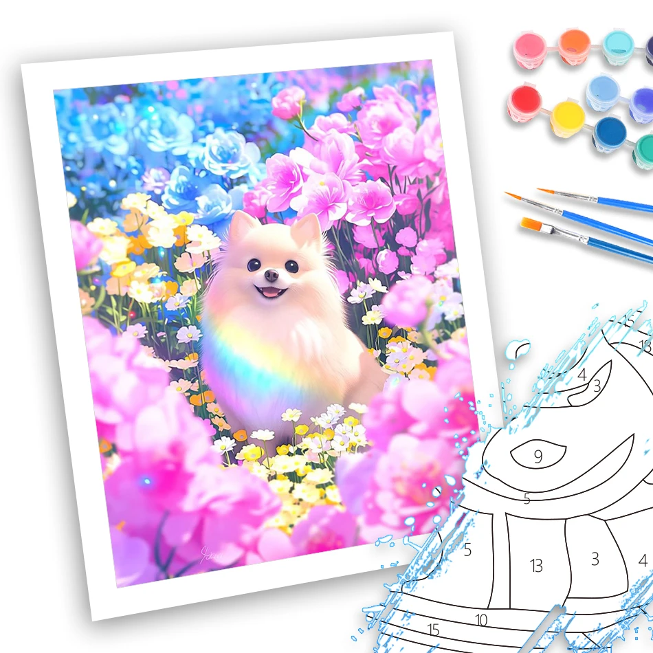 GATYZTORY Painting By Numbers Diy Oil Kill Time Arts Crafts Markers By Numbers Flower Dog Home Decoration Handicraft Art Drawing