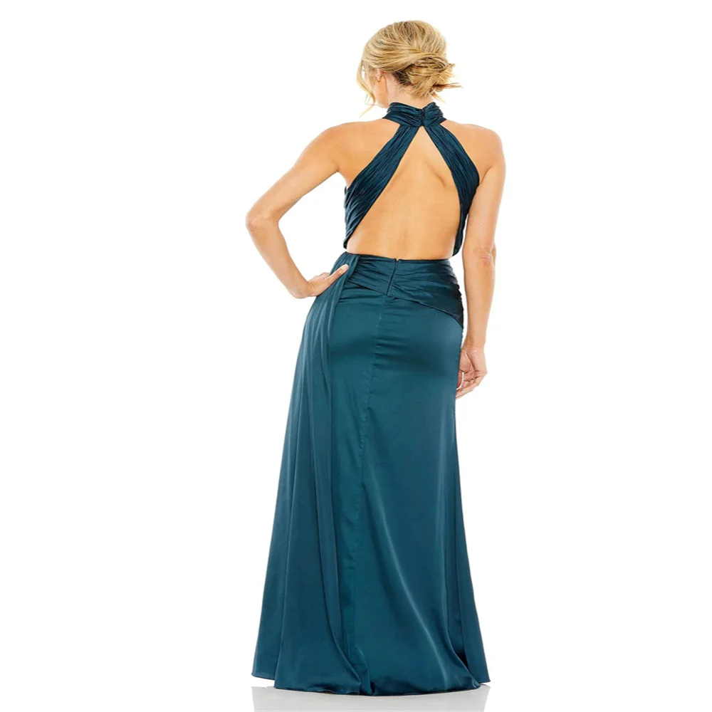 Straight Elegante Avond Formele Feestjurken Hoge Hals Sexy Backless Prom Dress Side Split Lange Meid Van Eer Vestidos De Novia